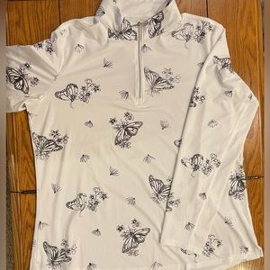 EUC San Soleil Long sleeve mock neck Monarch quarter zip,size XL,white/metallic